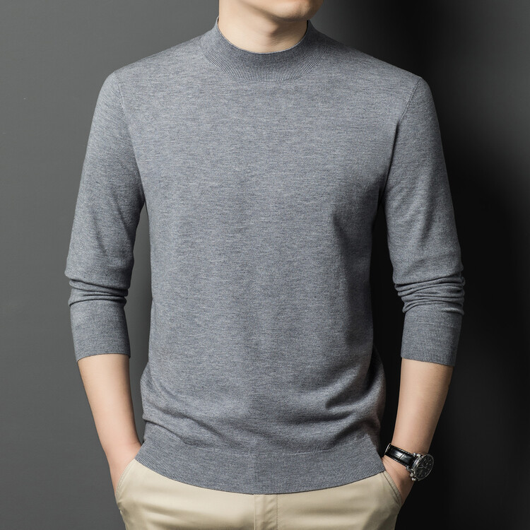 New Autumn and Winter Half Turtleneck Long-Sleeved Men's Sweater Men's Thin Middle-Aged Bottoming Loose Knitted Top Men's Wool Sweater