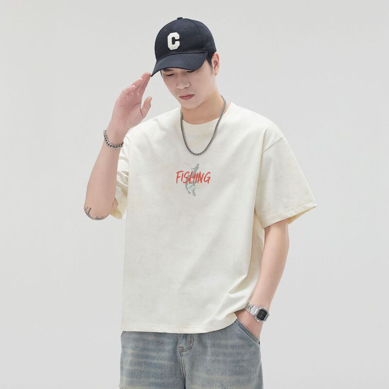 Popular Cloud-Dyed Washable Fishing Fleece Foam Print Quick-Dry Wrinkle-Resistant Trendy Summer Short-Sleeve T-Shirt for Men Wholesale Popular Cloud-Dyed Washable Fishing Fleece Foam Print Quick-Dry Wrinkle-Resistant Trendy Summer Short-Sleeve T-Shirt for Men Wholesale