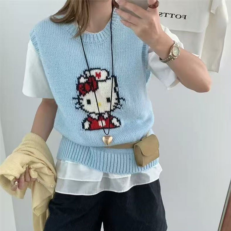 韩系穿搭卡通针织马甲女2025早秋冬新款毛衣坎肩背心上衣女潮|undefined