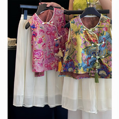 女の子向け新中式漢服ベストセット2025夏服子供旗袍ツーピースセット香袋付き薄手幼児・小児向け