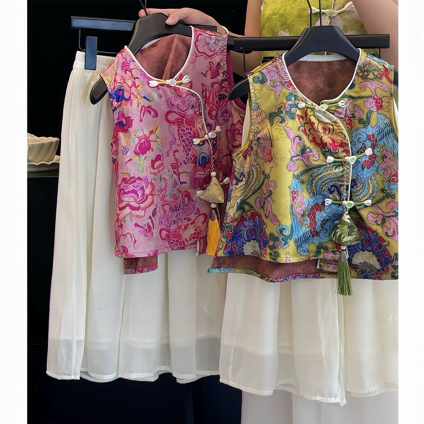 女童新中式汉服背心套装2025夏装儿童洋气古风旗袍两件套送香包薄