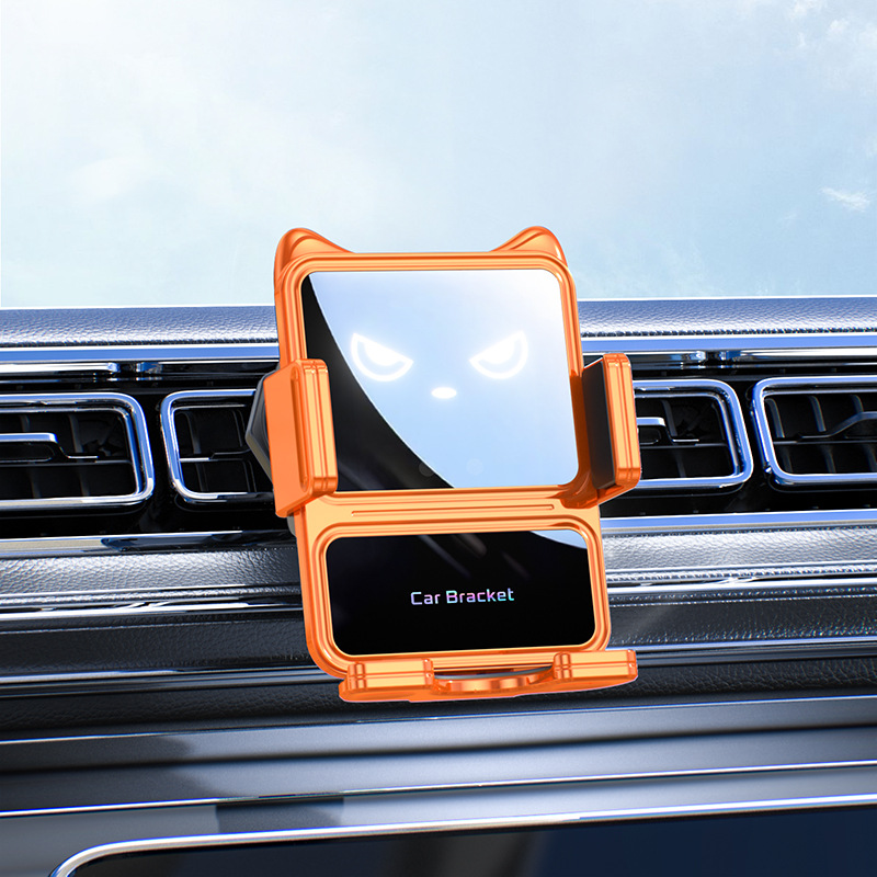 Qìchē Car Wireless Charger Infrared Sensor Three-Axis Linkage Air Vent Mount (Car phone holder) - orange-cartoon-cat-ear-wireless-charger
