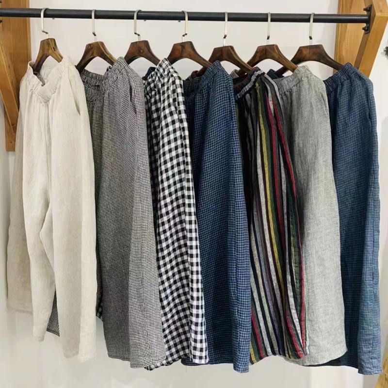 日系复古文艺亚麻阔腿裤女夏季新款宽松休闲百搭显瘦直筒八分裤女