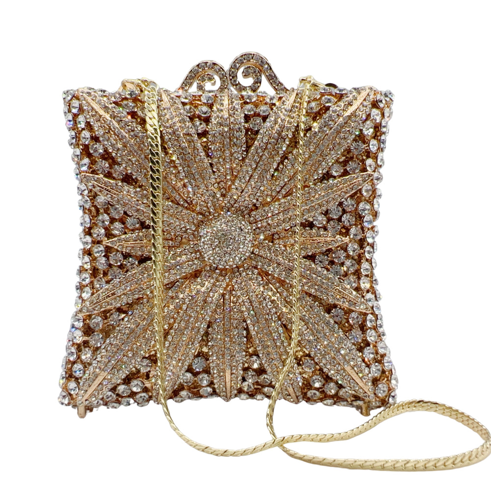 Bolsa de noche de Rhinestone caja cuadrada de crisantemo con diamantes bolsas de banquete de diamantes bolsas de mano de mujer nuevas