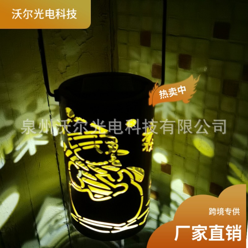 推荐亚马逊LED 圣诞小鹿雪花镂空太阳能手提灯IP65花园庭院装饰灯