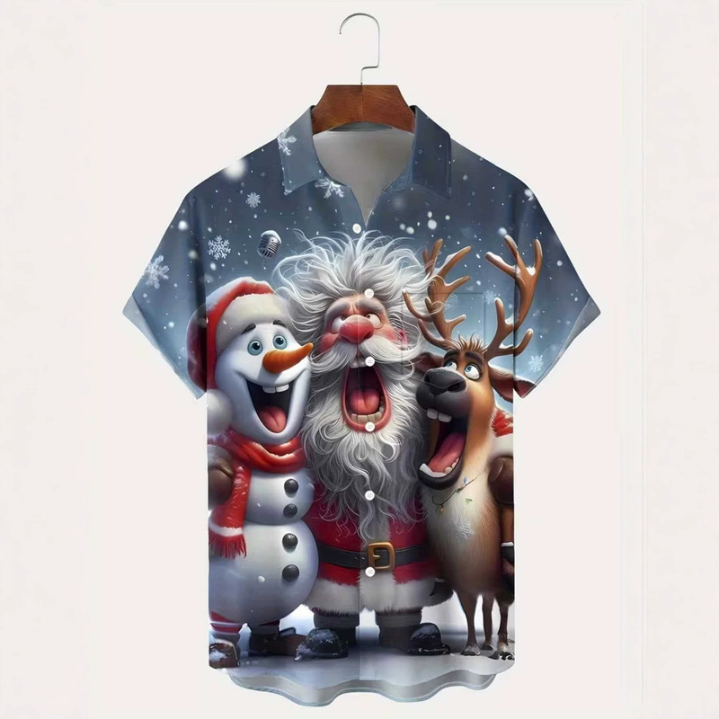 Cross-border Amazon independent store, Temu, Christmas-themed short-sleeved shirts, digitally printed, European and American street style casual tops