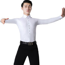 男士连体衬衣白色摩登舞拉丁舞服装新款舞蹈国标上衣比赛男