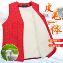 山力达迪羊毛马甲女皮毛一体羊皮坎肩中老年背心秋冬加厚妈妈马夹