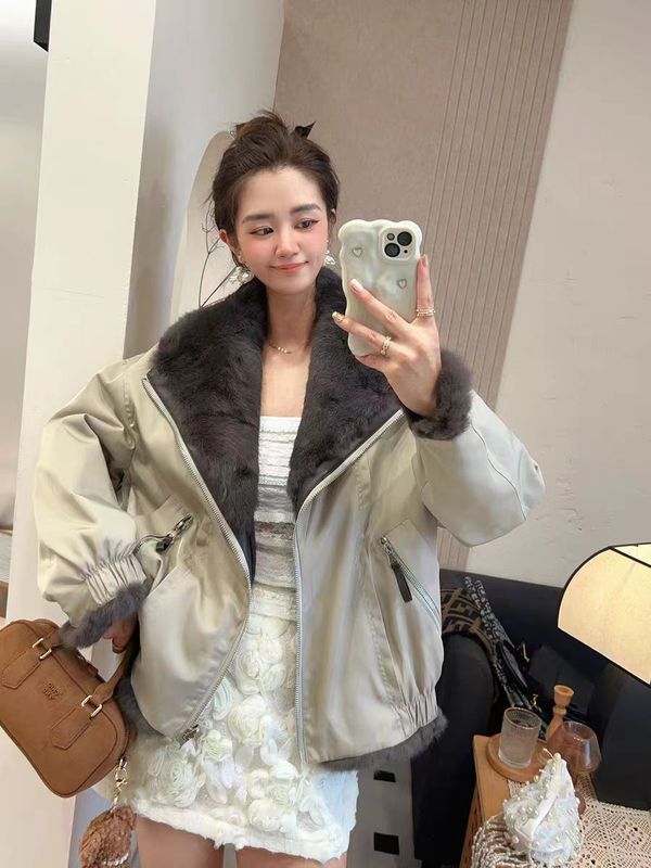 2025新款休闲两面穿皮草派克外套女真兔毛大衣年轻毛毛机车宽松款|undefined