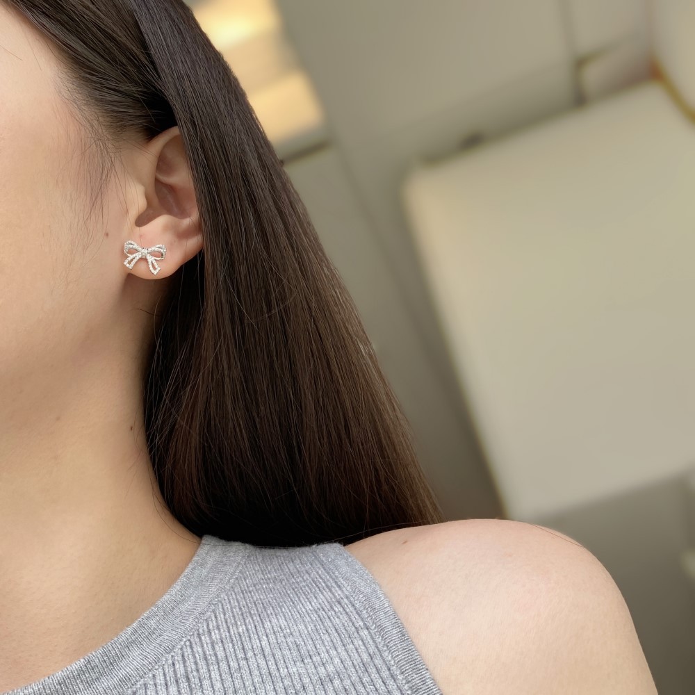 4g Weight Zircon Inlay Material Earrings, Necklace Classification Earrings + Necklace Quantity Holiday, Daily Occasion 925 Sterling Silver Material Bow Knot Pattern Women's Gender Plating, Inlay Design Elegant, Streetwear Style 925 Sterling Silver Zircon Plating Inlay Bow Knot Earrings Necklace 2
