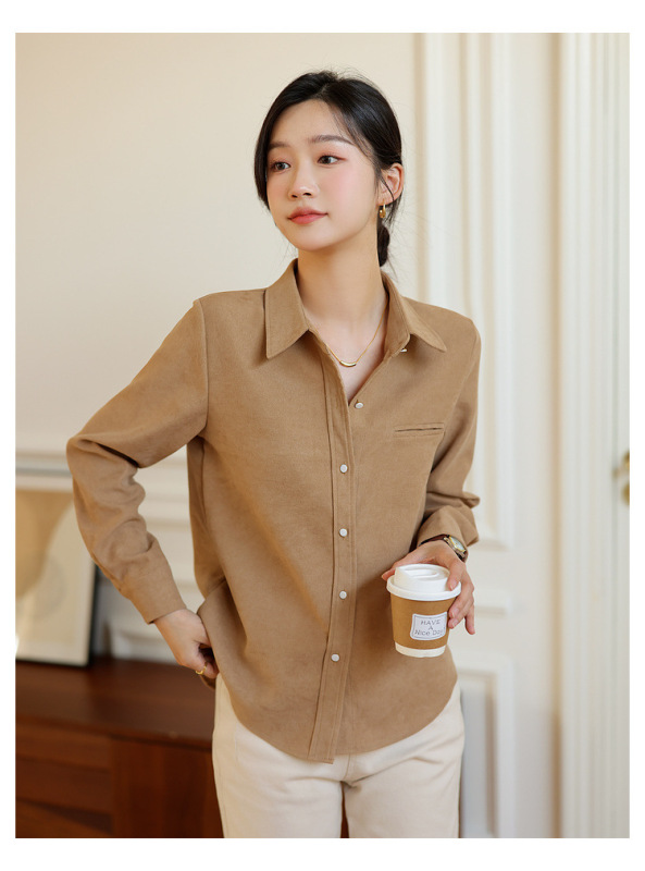 哥家商场同款女装2025秋季宽松外搭长袖磨毛衬衫小众衬衣上衣|undefined