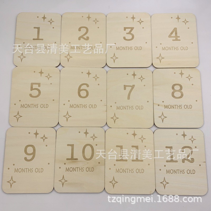 Tarjeta de hito de madera de 100*78mm, accesorios para fotos para bebés, registro de crecimiento, pieza de madera rectangular 12 piezas/juego