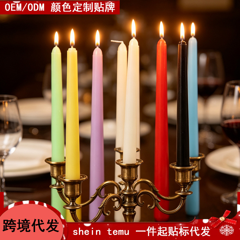 12 paquetes de velas de varilla larga de color clásico de estilo europeo al por mayor, apagones domésticos, velas de varilla de cono sin humo de emergencia, transfronterizas image 1