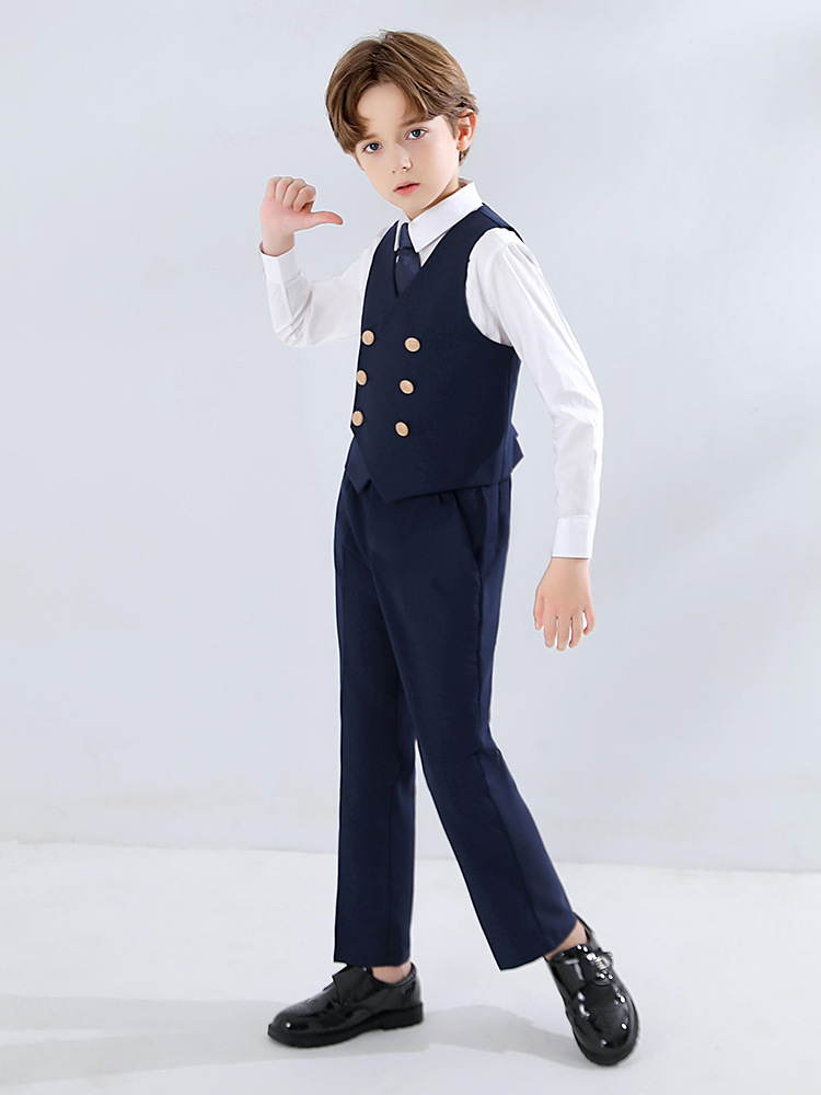 Traje para niños chaleco traje de niño gris estilo británico vestido flor niña traje anfitrión guapo de gama alta