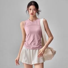 ヨガベスト女性2025軽薄タイプ速乾修身外着ヨガ服半袖上着トレーニング服丸襟ブラウス