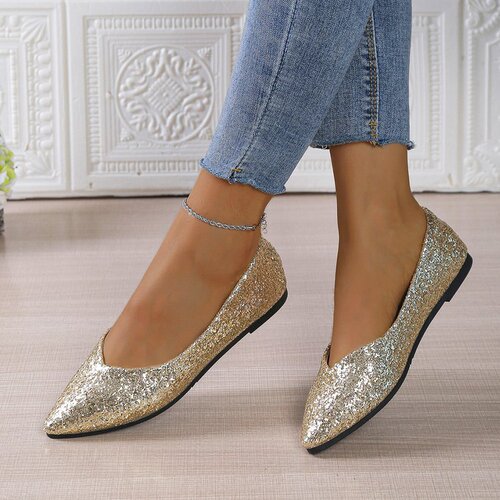 European and American spring/summer new women's shoes: sequined, shimmering silk low-cut women's pumps, pointed-toe, flat-soled, low-heeled casual shoes.