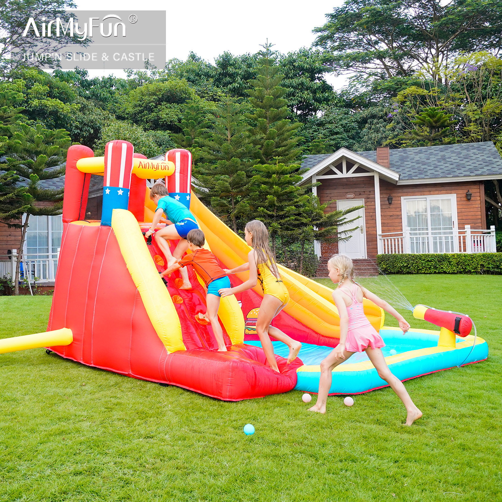 AMF | Castillo inflable pequeño para uso doméstico, tobogán infantil, tobogán acuático, trampolín inflable, pequeño castillo inflable para uso doméstico
