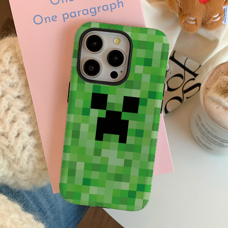 Green Plaid Monster Film Case 2-in -1 for Apple 16Pro Phone Case 15/13 Soft Case XR Hard Case