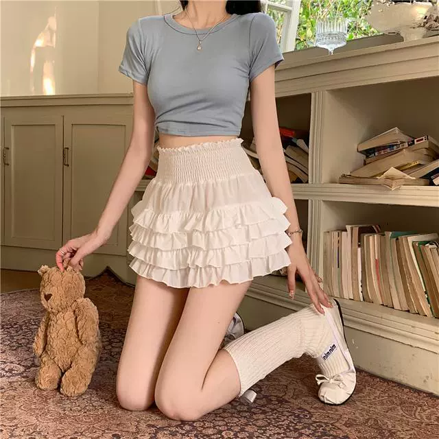 Оптовая продажа 130kg внутренняя одежда больших размеров с эластичной резинкой на талии короткая юбка трапециевидной формы милая белая юбка с высокой талией для женщин