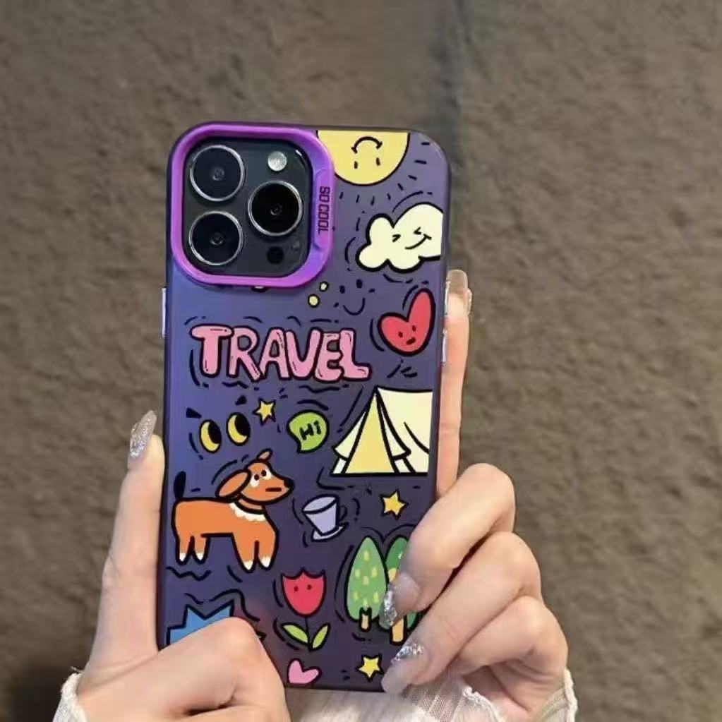 Funda para teléfono con diseño de cachorro de grafiti, compatible con Apple 17 Pro Max, funda vibrante, iPhone 16/15/14, texto 13, láser.