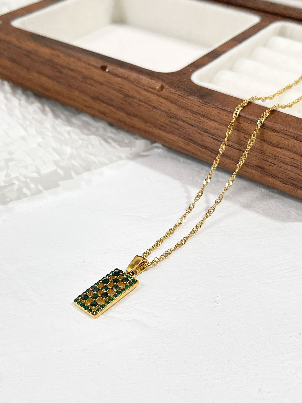 Fashion Square Stainless Steel Plating Inlay Rhinestones Pendant Necklace 1 Piece