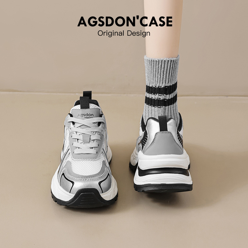 Augu Shi Deng plata zapatos padres mujeres 2024 nuevo verano retro escuela de viento de malla de fondo grueso zapatillas deportivas casuales