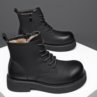Winter New Genuine Leather Wool Martin Boots, Integrated Fur High-Top Warm Snow Boots, Northeast Large Cotton Boots, Warm Shoes