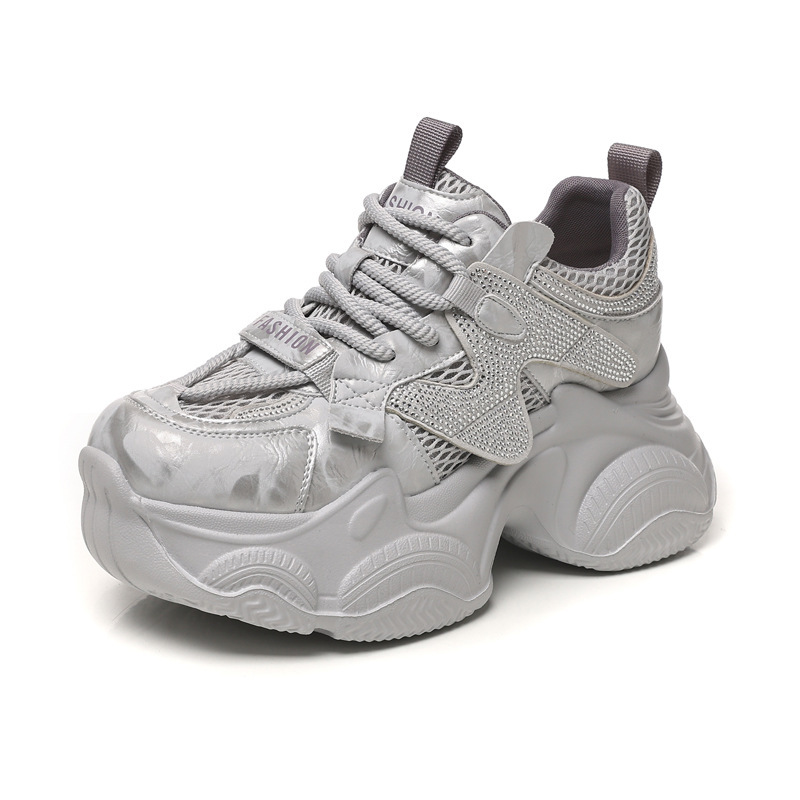 Giày sneaker nữ đế dày tăng chiều cao lưới thoáng khí — màu be