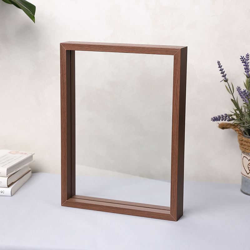 クリエイティブな手作りフォトフレーム、両面ガラスミラーフレーム、木製ドライフラワー二層標本写真木製フォトフレーム、透明額縁