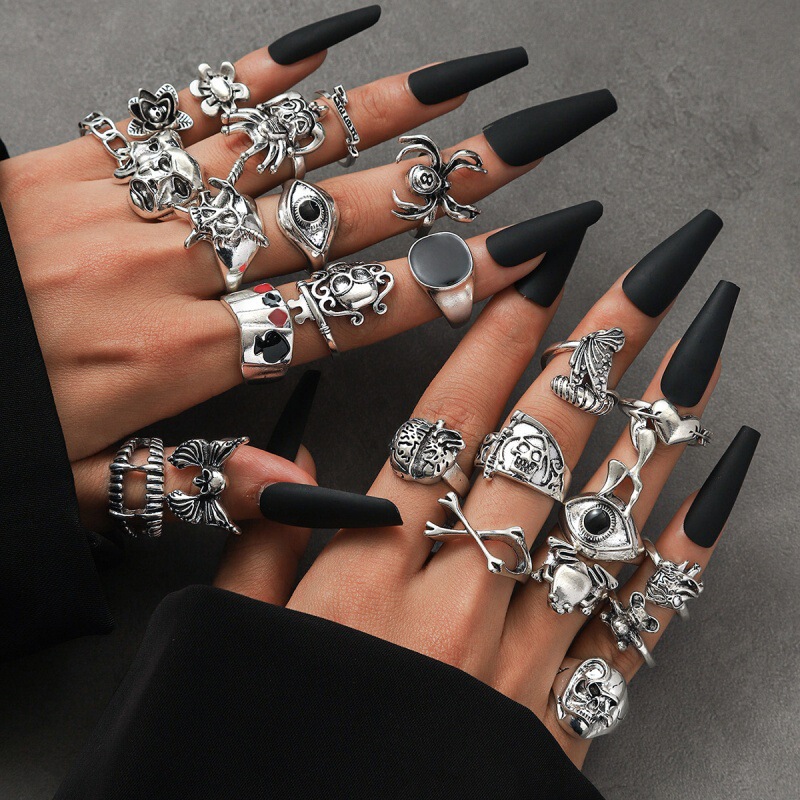 European and American Cross-Border Hot Selling Rings Dark Skull Spider Retro Ring Set Punk Style Jewelry Jewelry Accessories New