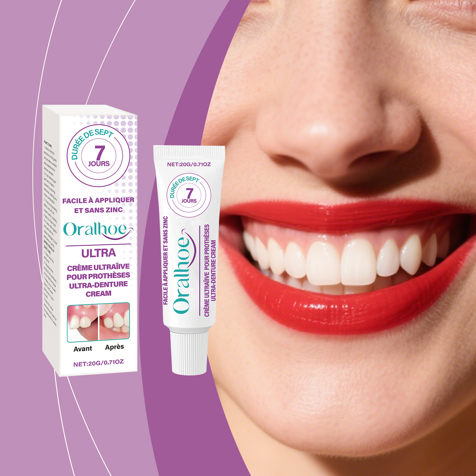 Oralhoe Denture Adhesive for Secure Fixation, Comfortable Care for Teeth, Enhances Smile Aesthetics, Denture Adhesive