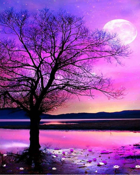 Кристальная живопись (Yiwu) 5D полный набор страз Moon & Landscape DIY, 30×40 см, струйные кристаллы