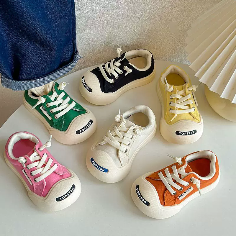 Children's cloth white shoes for men and women with velcro, Korean style