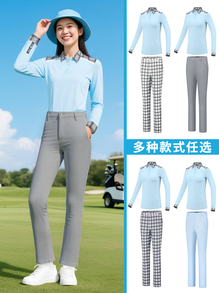 Bộ đồ caddie nữ YF853 KUZ210 gồm áo sơ mi dài tay và quần ca rô — [Áo sơ mi xanh nhạt và quần ca rô xanh xám] Bộ đồ caddie nữ YF853 KUZ210, Nếu bạn cần [cùng phong cách quần áo nam], vui lòng liên hệ với dịch vụ khách hàng để tùy chỉnh, [Áo sơ mi xanh lam nhạt quần ca rô trắng xanh lục] Bộ đồ caddie nữ YF853 KUZ210, [Áo màu xanh nhạt và quần màu xanh nhạt] Bộ đồ caddie nữ YF853 KUZ210
