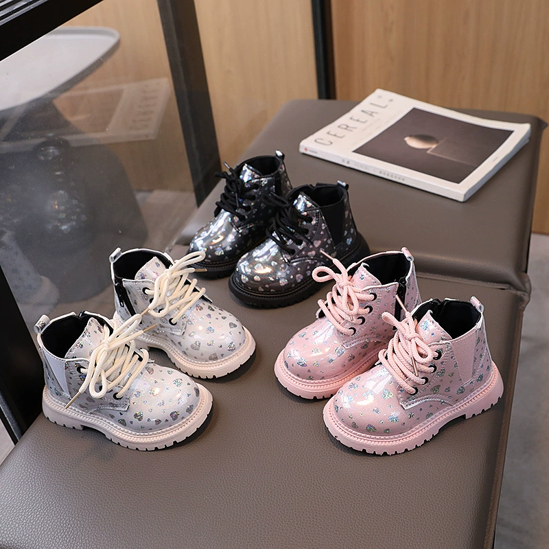8756 детские сапоги Martin мягкие подошвы 2024 новые зеркальные сапоги для девочек кожаные водонепроницаемые мягкие сапоги