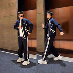 春秋季男士网红连帽两件套休闲时尚运动服舒适百搭网红潮流套装