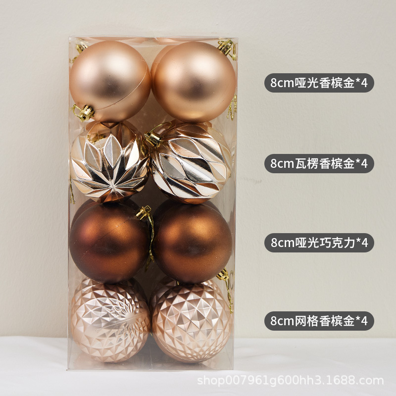 Colgante de Navidad transfronteriza 6 / 8cm bola chapada mate Navidad champaña decoración roja dorada colgante de Navidad