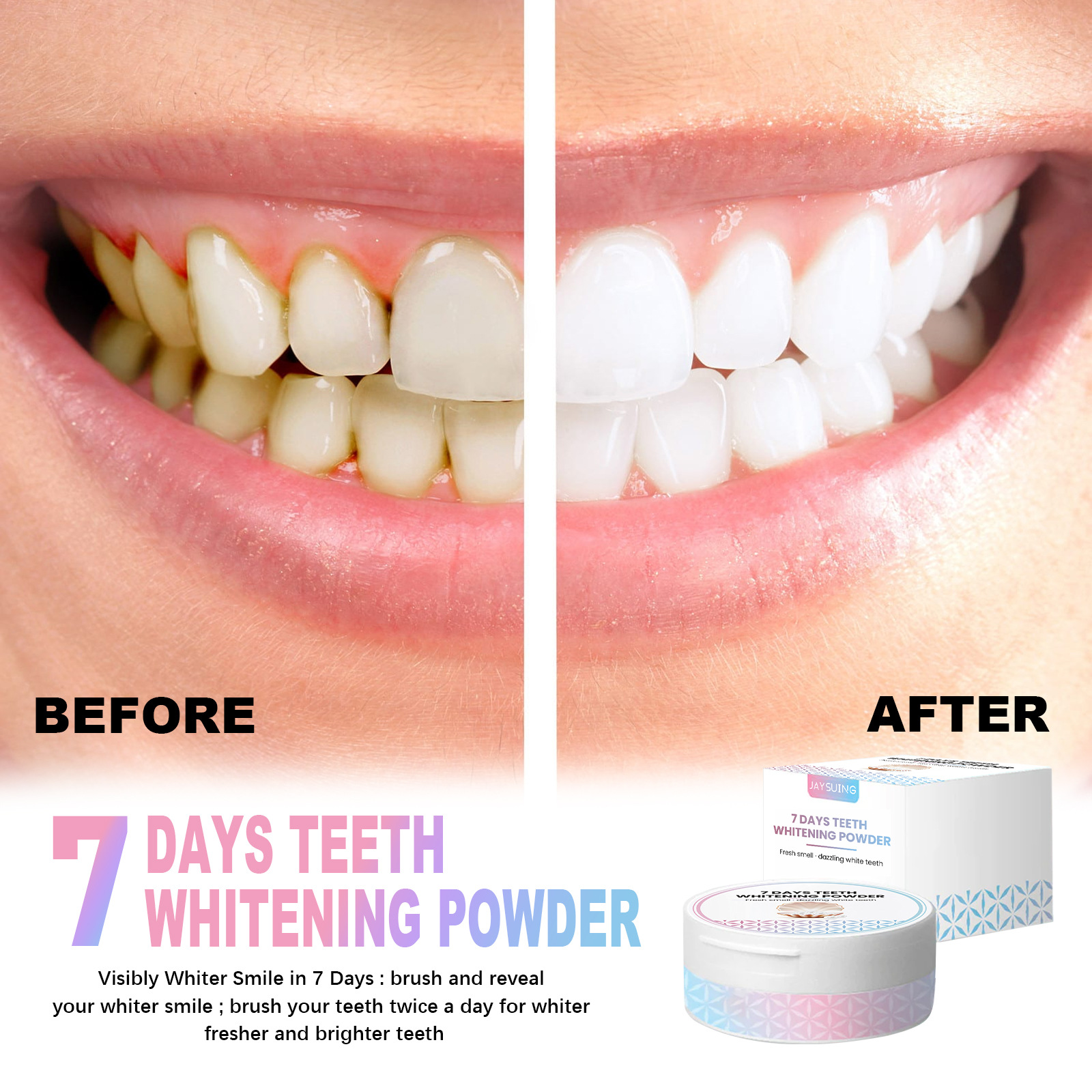 Jaysuing 7-Tage-Mundreinigungspflege für oxidierten Schmutz, frischer Atem, aufhellendes Zahnpulver_voghion.com