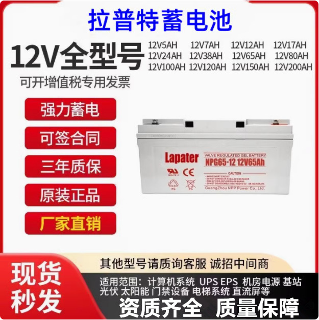 Lapater拉普特蓄电池NP/NPG65-12V65AH33A38A40A55A17AH24AH应急