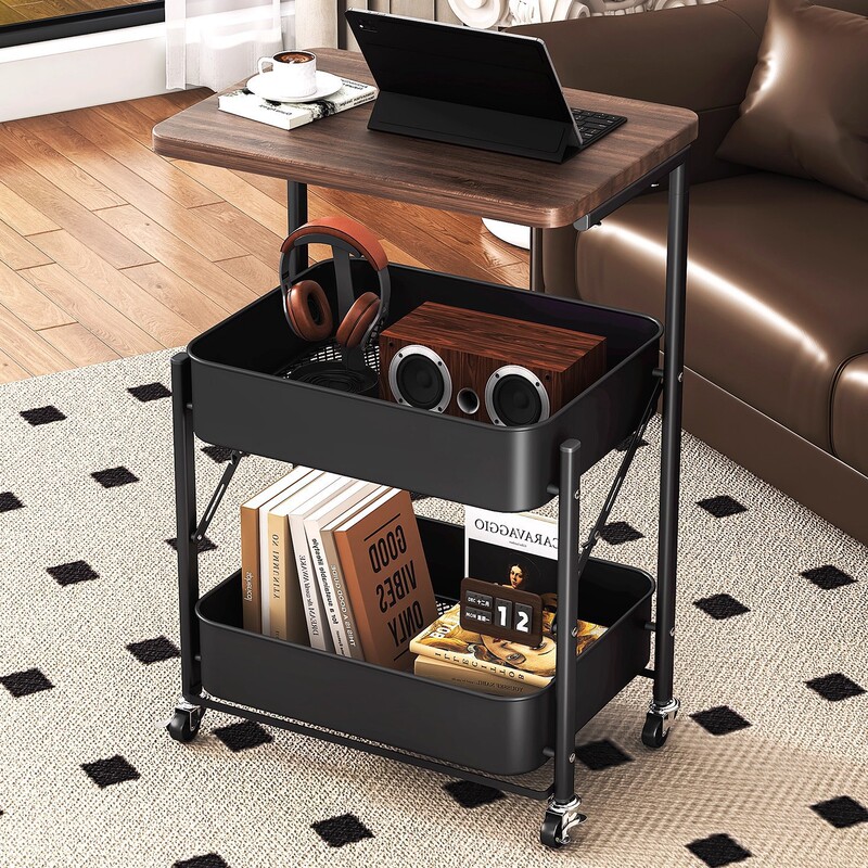 Used Small Trolley Storage Rack with Wheels for Home Use, Suitable for Dormitory, Bedside, Kitchen, Snacks, and Miscellaneous Items