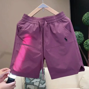 2025 Summer Men's Quick-Drying Breathable Five-Point Pants Perforated Casual Versatile Simple Embroidered Short-Sleeved Shorts Pants
