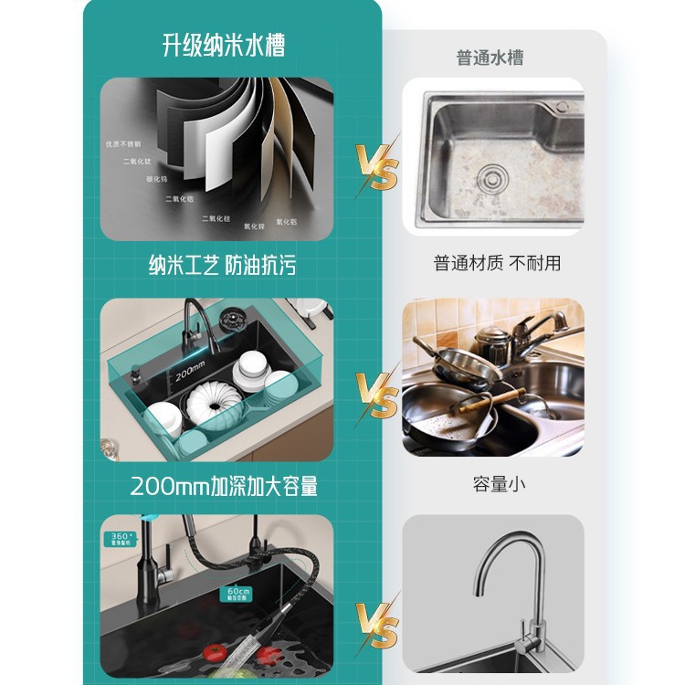 Cocina 304 fregadero de acero inoxidable tanque único engrosado a mano bajo la mesa lavabo de verduras doméstico nano negro gran lavabo