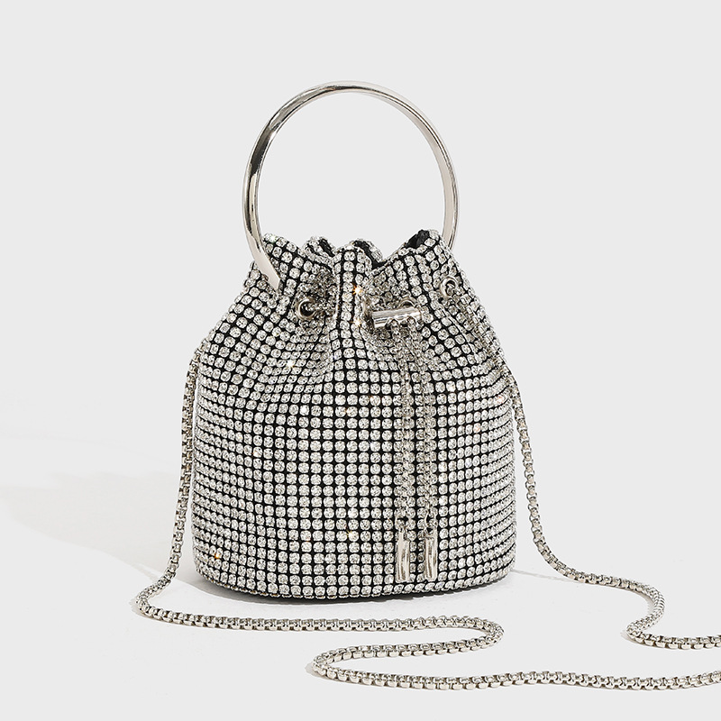 Women's Rhinestone Shoulder Bag Versatile Mini Bucket Handbag_voghion.com
