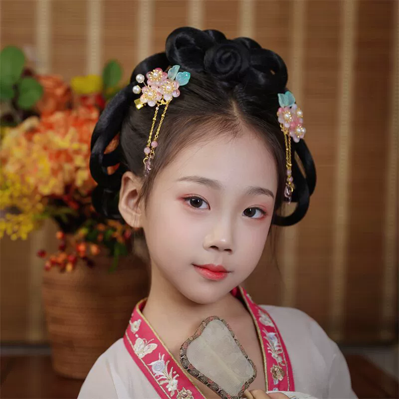 Children's hair accessory, hairgrip with tassels, Hanfu, flowered