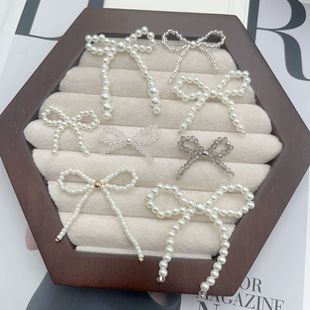 Korean Fashion High Brightness Imitation Pearl Handmade Beaded Woven Simple Bow Tie DIY Accessories