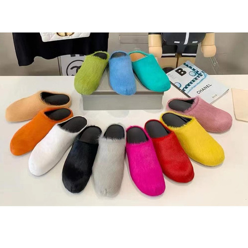 2024 foreign trade new style Baotou horse hair slippers autumn and winter trendy outer wear thick-soled platform shoes large size indoor versatile shoes