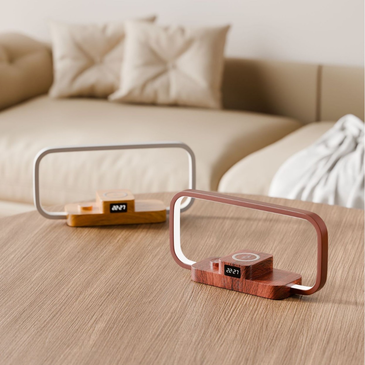 Lámpara de Noche Táctil con Carga Inalámbrica Rápida de 10W, Reloj de Madera Maciza, Lámpara de Mesa de Noche para Dormitorio, Carga Rápida, Venta Caliente Transfronteriza, Suministro Directo