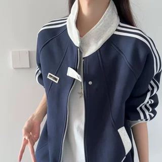 美式条纹卫衣外套秋季男高街潮牌港风日系原宿风韩版潮流宽松夹克