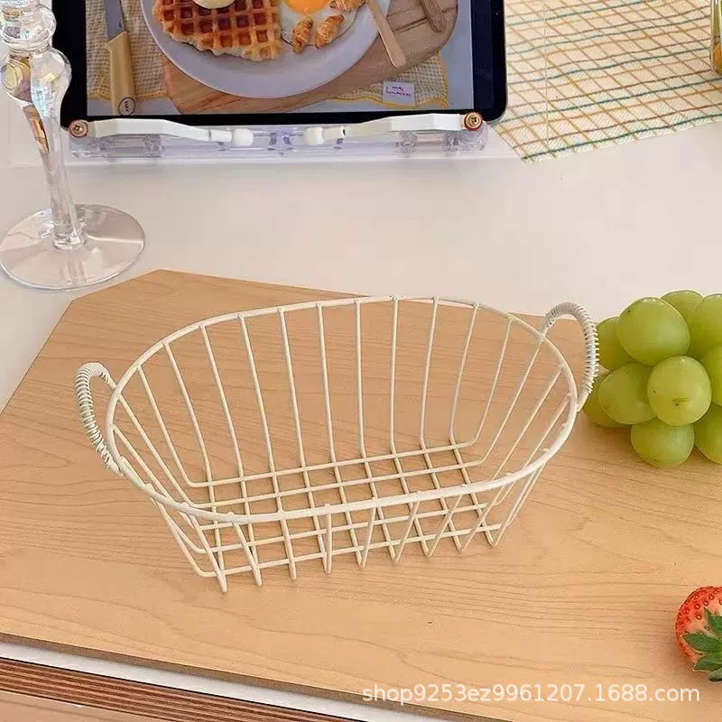 北欧风简约收纳篮复古铁艺水果篮零食托盘多用桌面收纳篮杂物整理