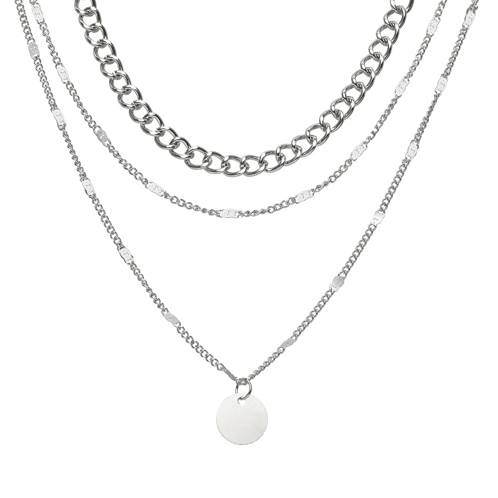 Simple Silver Iron Multi-layer Alloy Necklace Wholesale display picture 2